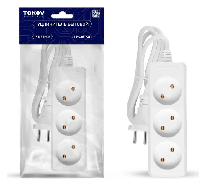 Удлинитель 3х7м без заземл. 16А 2х1 TOKOV ELECTRIC TKE-C01-BU3-7-1
