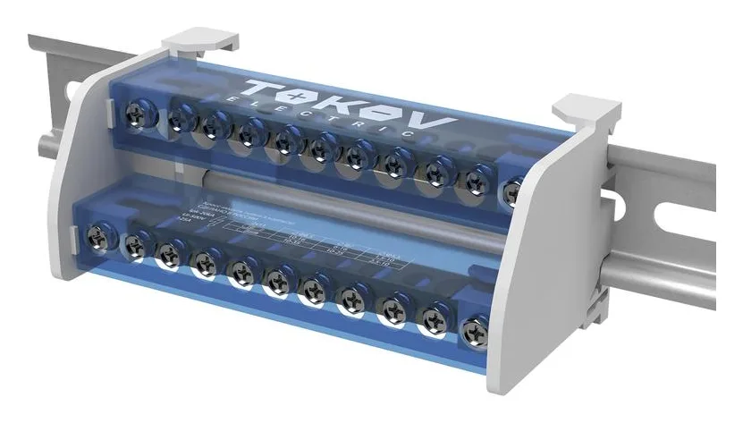 Шина на DIN-рейку в корпусе (кросс-модуль) 2 группы по 11 отверстий 125А TOKOV ELECTRIC TKE-DBTB-125-2-11/L+PEN
