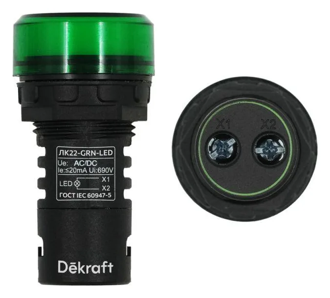 Лампа коммутационная ADDS ЛК-22 d22мм 220В AC/DC зел. LED DEKraft 25118DEK