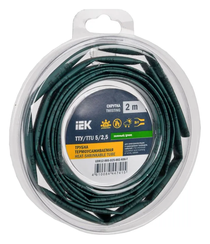 Трубка термоусадочная ТТУ нг-LS 5/2.5 зел. (уп.2м) IEK UDR12-005-D25-002-K06-T
