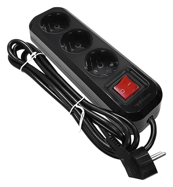 Удлинитель 3х2м с заземл. 16А IP20 S-303 ПВС 3х1 с выкл. черн. UNIVersal 2019