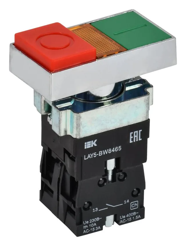 Кнопка LAY5-BW8465 "I-O" 1НО сдвоенная с подсветкой KARAT IEK BBD40-BW-K51