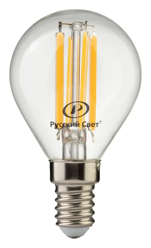 Лампа светодиодная филаментная RS F P45 E14 7W 220-240V 2700К 7Вт 810лм Ra 90 шар Русский Свет 15011245089
