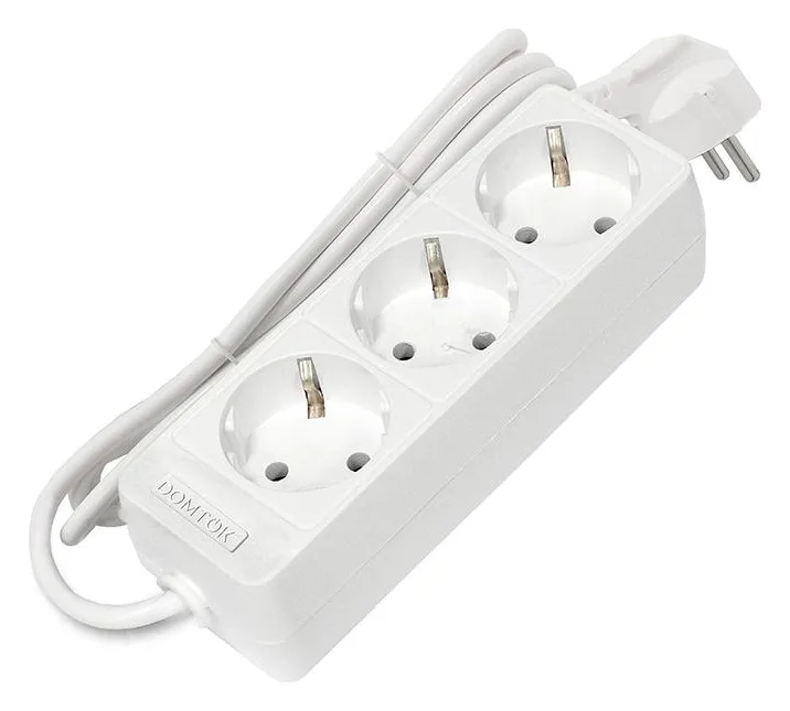 Удлинитель 3х1.5м с заземл. 10А IP20 2.2кВт ПВС 3х0.75 бел. DOMTOK 2373
