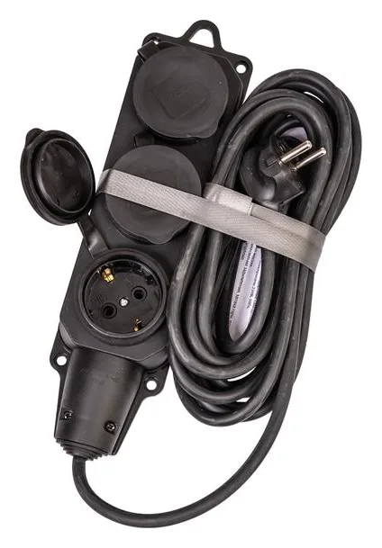 Удлинитель на каучуковой колодке 3х5м 16А IP44 250В 4кВт каучук КГ 3х2.5 черн. УХз16 Россия КОСМОС YKsm5m-3g(16A)KG-B