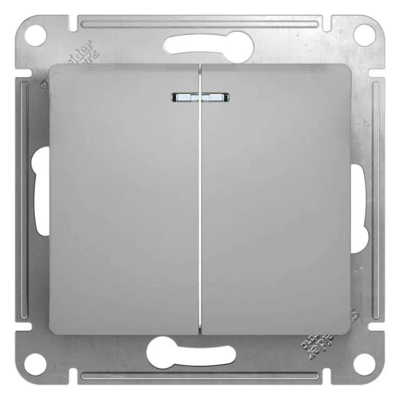 Выключатель 2-кл. СП Glossa 10А IP20 (сх. 5а) 10AX с подсветкой механизм алюм. SE GSL000353