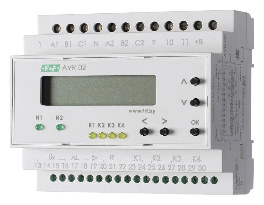Устройство управления резервным питанием AVR-02 (3х400В+N; 5 перекл. х8А; IP20) F&F EA04.006.004