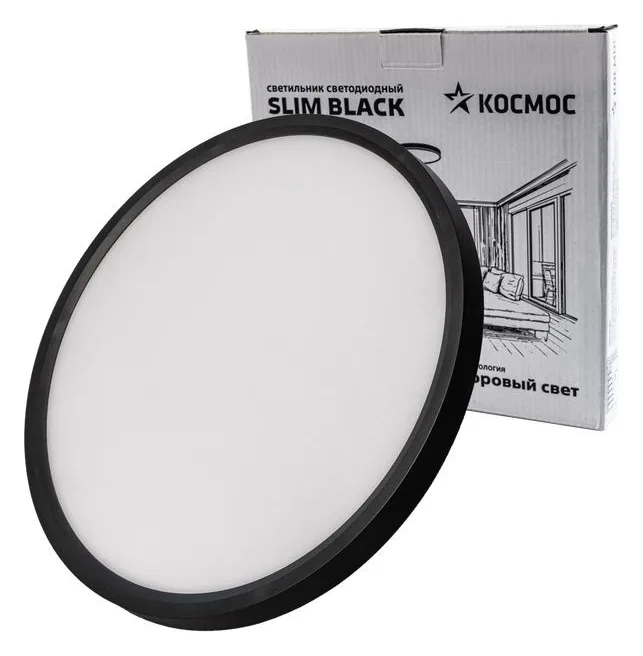 Светильник светодиодный SLIM BLACK 38Вт 4500К IP40 2650лм 230В 400х25мм КОСМОС KSlim38w_B4500K