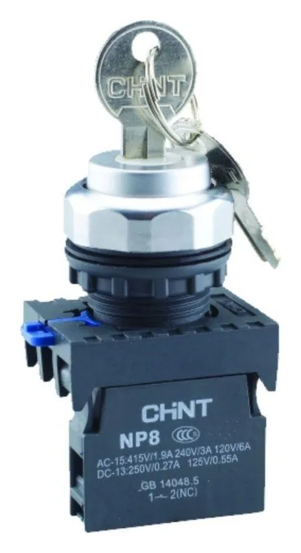 Переключатель с ключом NP8-10Y/21 2 полож. с фиксацией 1НО IP65 (R) CHINT 578130