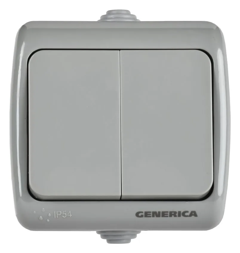 Выключатель 2-кл 1п ОП AQUATIC ВС-20-2-0-А 10А IP54 GENERICA EVA20-K03-10-54