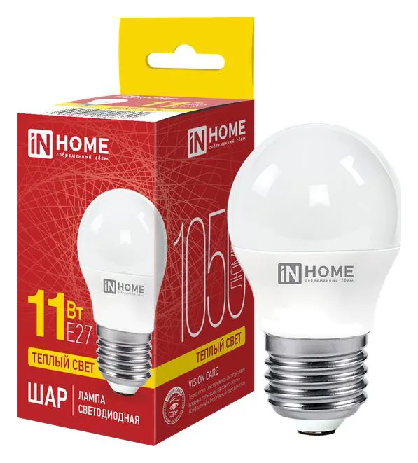 Лампа светодиодная LED-ШАР-VC 11Вт шар 3000К тепл. бел. E27 1050лм 230В IN HOME 4690612020600