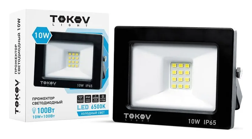 Прожектор светодиодный 10Вт 600лм 6500К IP65 черн. (TKL) TOKOV ELECTRIC TKL-FL/LED-10-6.5K-IP65