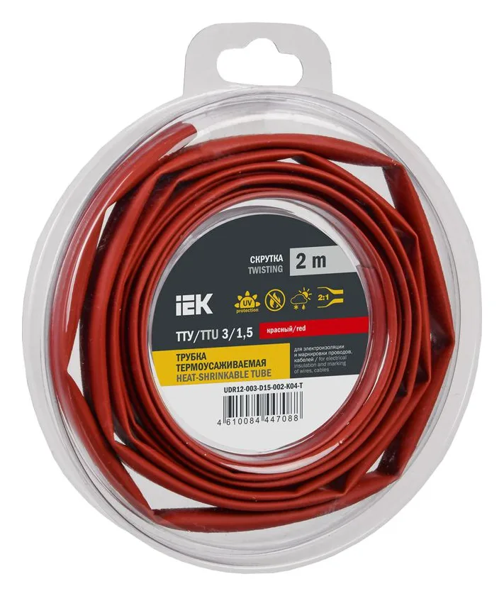 Трубка термоусадочная ТТУ нг-LS 3/1.5 красн. (уп.2м) IEK UDR12-003-D15-002-K04-T