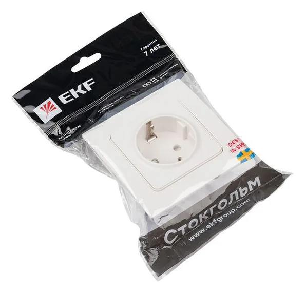 Розетка 1-м СП Стокгольм 16А IP20 с заземл. защ. шторки бел. PROxima EKF EXR16-028-10