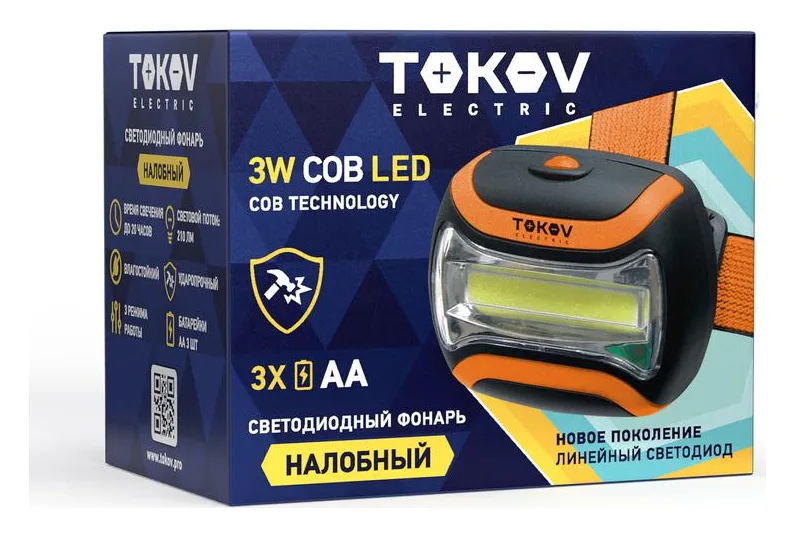 Фонарь налобный на батарейках ААх3 TOKOV ELECTRIC TKE-NF-B-01