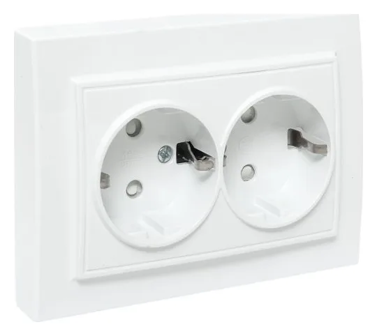 Розетка 2-м СП Минск 16А IP20 с заземл. защ. шторки бел. Basic EKF ERR16-128-100