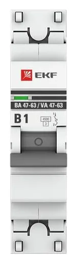 Выключатель автоматический модульный 1п B 1А 4.5кА ВА 47-63 PROxima EKF mcb4763-1-01B-pro