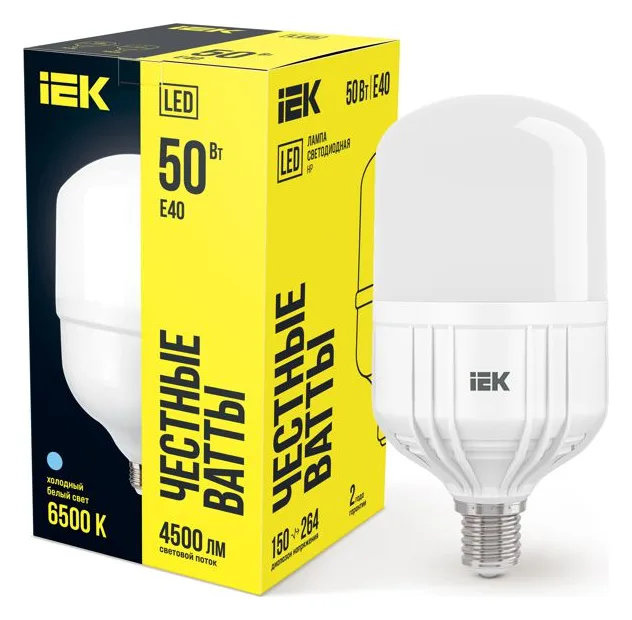 Лампа светодиодная HP 50Вт 230В 6500К E40 IEK LLE-HP-50-230-65-E40