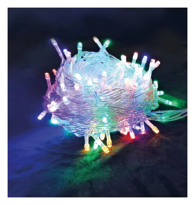 Гирлянда светодиодная 100LED бел. прозр. провод 6.5м расстояние между лампами 6см 8 режимов мигания Космос KOC_GIR100LED_RGB_7m