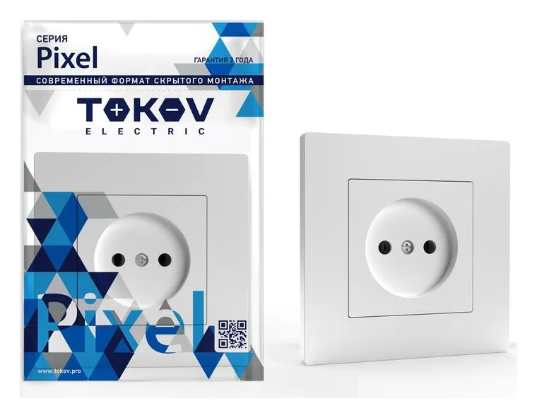 Розетка 1-м СП Pixel 16А IP20 без заземл. в сборе бел. TOKOV ELECTRIC TKE-PX-R1F-C01