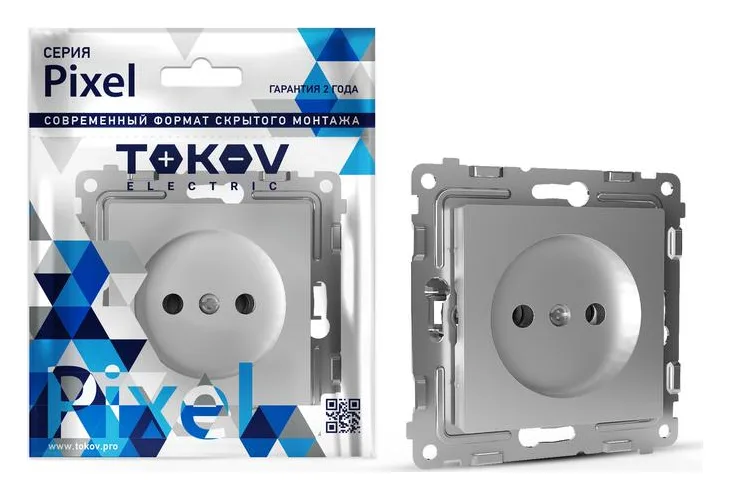 Розетка 1-м СП Pixel 16А IP20 без заземл. механизм алюм. TOKOV ELECTRIC TKE-PX-R1-C03