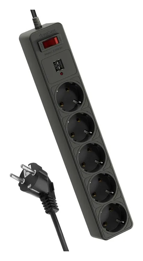 Удлинитель с сетевым фильтром 5х3м с заземл. 10А IP20 2.2кВт 2хUSB 3х0.75 с предохранителем КОСМОС FKsm3m-5g(B)USB