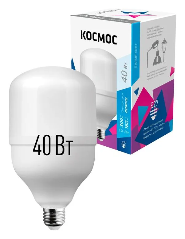 Лампа светодиодная HВтLED 40Вт 220В E27 4500К Космос LksmHWLED40WE2745