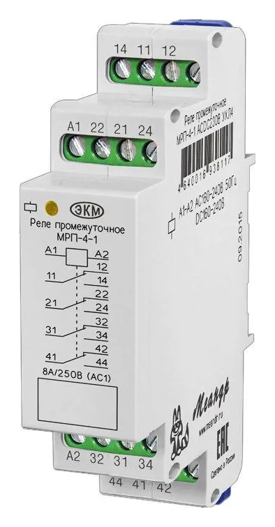 Реле промежуточное МРП-4-1 ACDC230В УХЛ4 4 переключ. контакта коммутируемый ток до 8А Меандр A8302-16938117