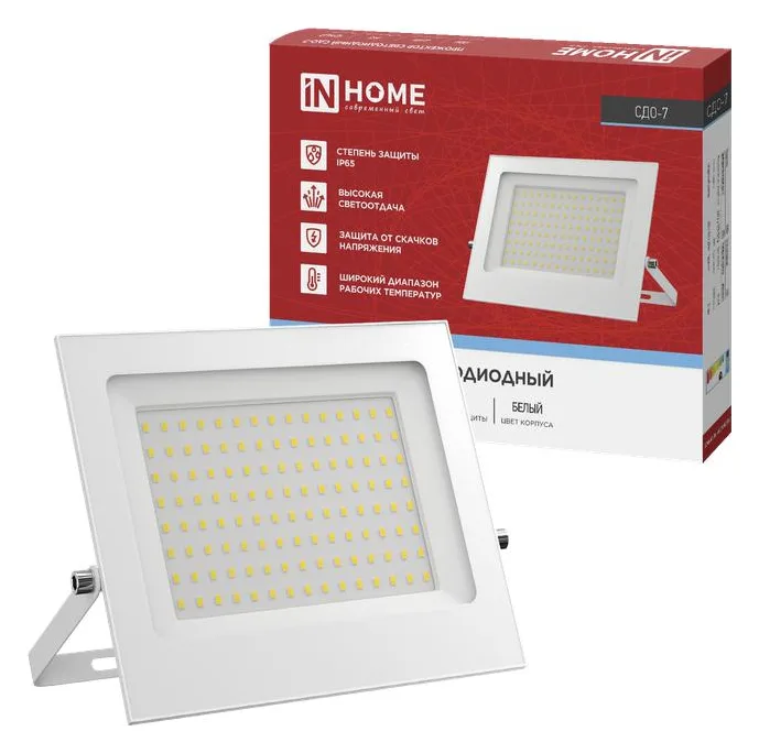 Прожектор светодиодный СДО-7 100Вт 6500К IP65 230В бел. IN HOME 4690612064307