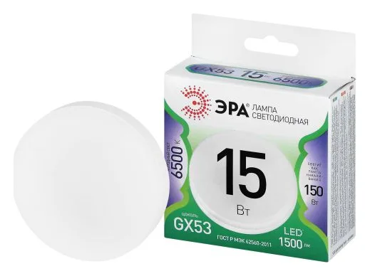 Лампа светодиодная GREEN LINE GX-15W-865-GX53 GL 15Вт таблетка 6500К свет холод. GX53 Эра Б0067030