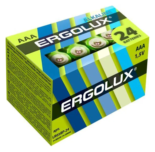 Элемент питания алкалиновый AAA/LR03 1.5В Alkaline BP-24 (уп.24шт) Ergolux 14213