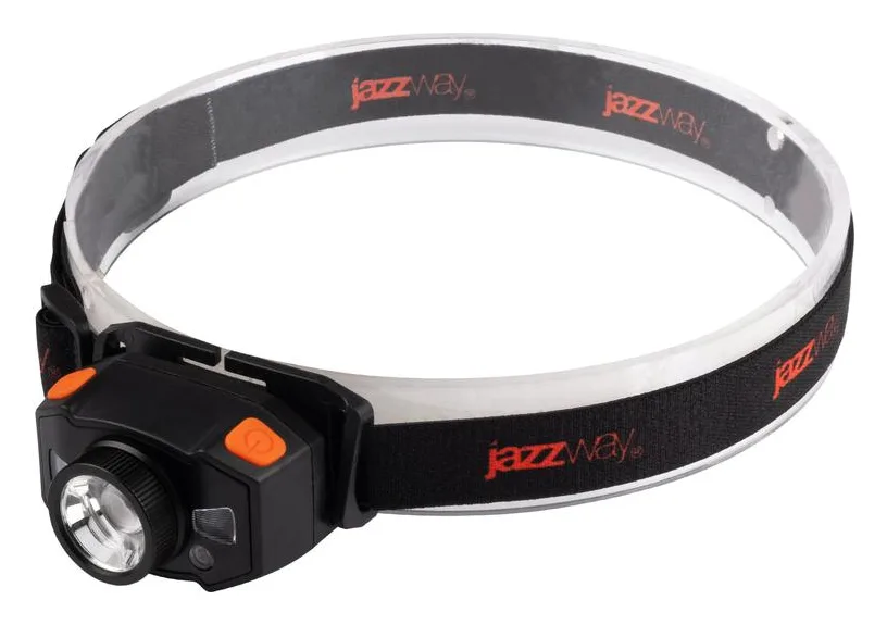 Фонарь аккумуляторный налобный AccuH1-L5WZ-og zoom LED 5Вт + 2хRED SMD IP54 5 режимов: 100проц. 180лм 3.5ч/50проц. 110лм 5.5ч/30проц. 65лм 15ч/красн. 28ч/мигающ. красн. 12ч аккум. 0.8А.ч управл. жестами черн./оранж. JazzWay 5036611