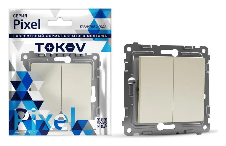 Выключатель 2-кл. СП Pixel 10А IP20 механизм беж. TOKOV ELECTRIC TKE-PX-V2-C02