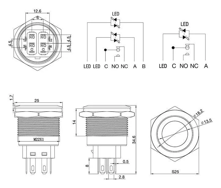 Кнопка антивандальная d22 12В без фикс. (6с) OFF-(ON)/ON-(OFF) подсв/красн. Rexant 36-3510