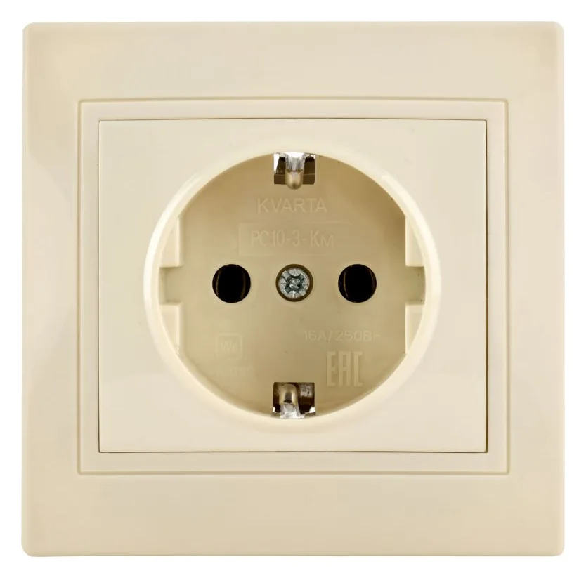 Розетка 1-м СП Кварта РС10-3-ККм 16А IP20 с заземл. без защ. шторок крем. GENERICA ERK14-K33-16-DM