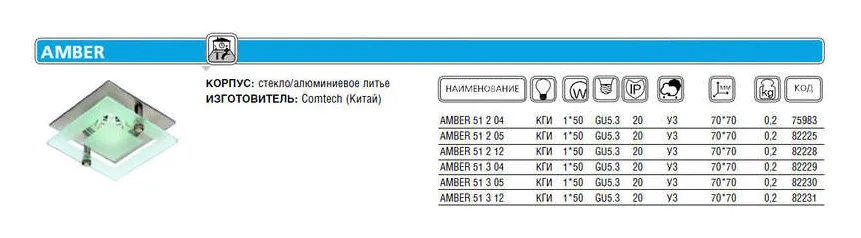 Светильник AMBER 51 2 04 Комтех CH917001