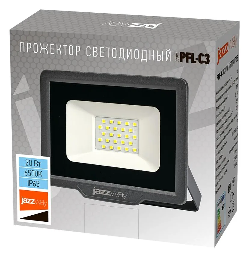 Прожектор светодиодный PFL-C3 20Вт 6500К IP65 ДО закален. прозр. стекло JazzWay 5023543A