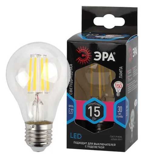 Лампа светодиодная филаментная F-LED-15W-840-E27 15Вт A60 грушевидная 4000К нейтр. бел. E27 Эра Б0046983