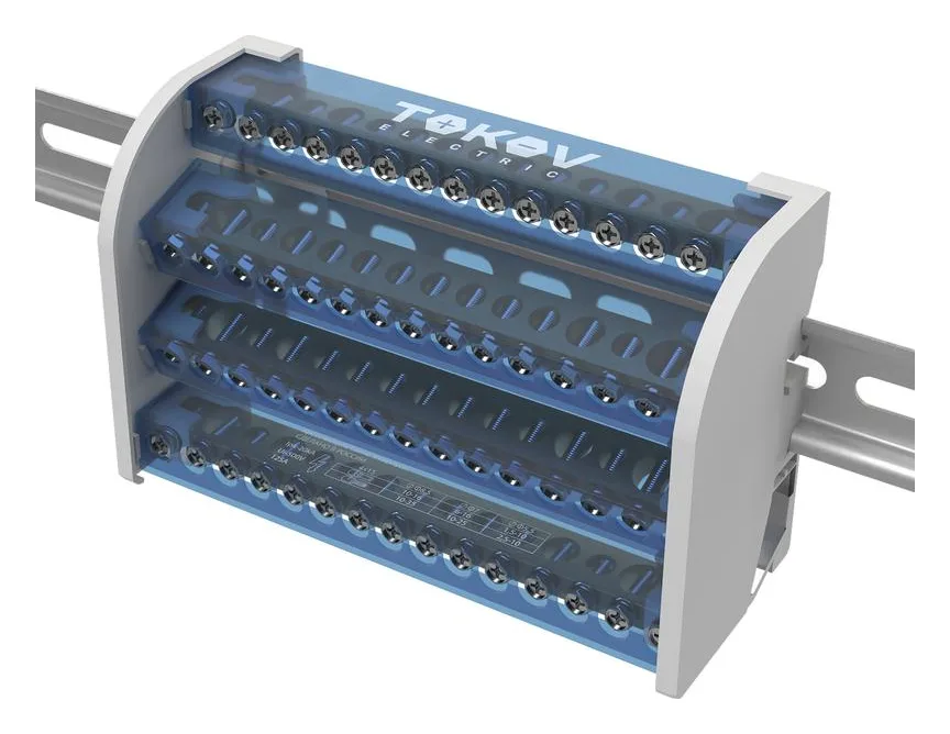 Шина на DIN-рейку в корпусе (кросс-модуль) 4 группы по 15 отверстий 125А TOKOV ELECTRIC TKE-DBTB-125-4-15/3L+PEN