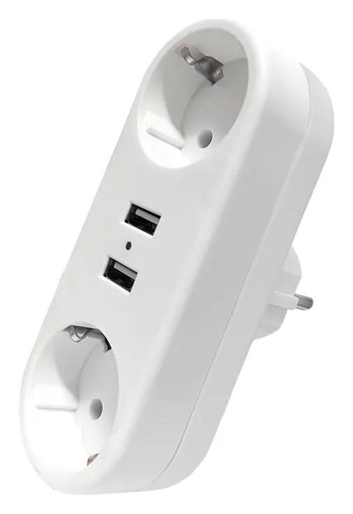 Разветвитель 2-м плоский с заземл.16А 2USB А+А 2.4А 3500Вт бел. DOMTOK 2732