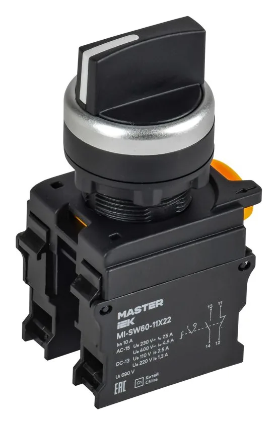 Переключатель 2 полож. 1НО+1НЗ возвратный черн. MASTER IEK MI-SW60-11X22-3-24-2-K02