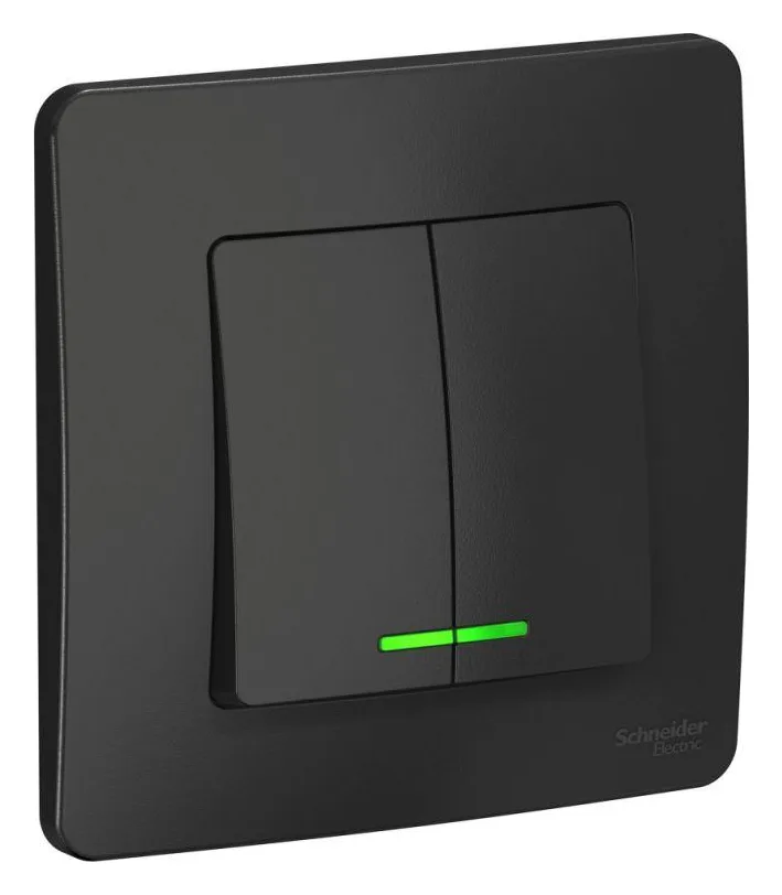 Выключатель 2-кл. СП Blanca 10А IP20 (сх. 5) 250В с подсветкой антрацит SE BLNVS010516