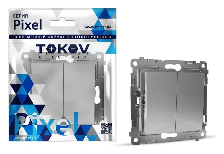 Выключатель 2-кл. СП Pixel 10А IP20 механизм алюм. TOKOV ELECTRIC TKE-PX-V2-C03