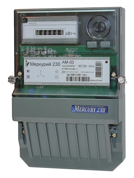 Счетчик Меркурий 230 AM-03 3ф 5-7.5А класс точн. 0.5S 1 тариф. импульс. вых. на панель мех. ОУ Инкотекс 00000032429