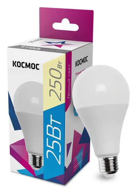 Лампа светодиодная A65 25Вт 3000К E27 220В КОСМОС LkecLED25wA65E2730