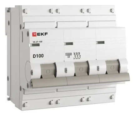 Выключатель автоматический модульный 3п D 100А 10кА ВА 47-100 PROxima EKF mcb47100-3-100D-pro