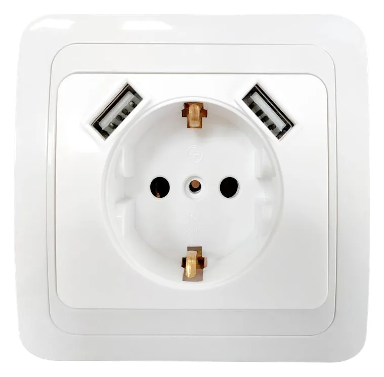 Розетка 1-м Classico 2047 IP20 с заземл. с 2-мя USB бел. IN HOME 4690612035246