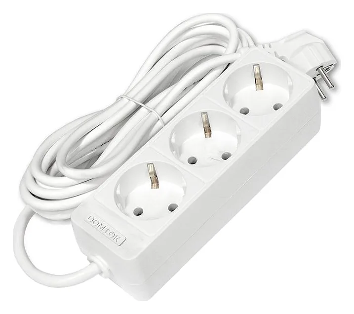 Удлинитель 3х5м с заземл. 10А IP20 2.2кВт ПВС 3х0.75 бел. DOMTOK 2376