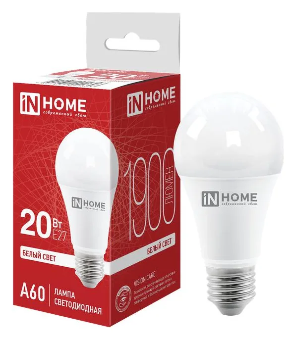 Лампа светодиодная LED-A60-VC 20Вт грушевидная 4000К нейтр. бел. E27 1900лм 230В IN HOME 4690612020303