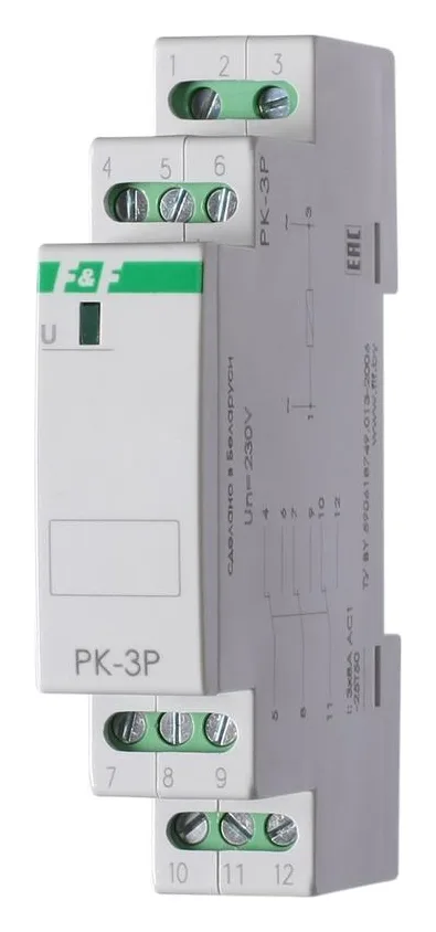 Реле промежуточное PK-3P 230В 50Гц 3х8А 3перекл. IP20 монтаж на DIN-рейке 35мм F&F EA06.001.023